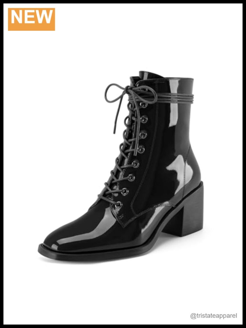 Chunky Heel Ankle Boots Square Lace Up Leather Booties